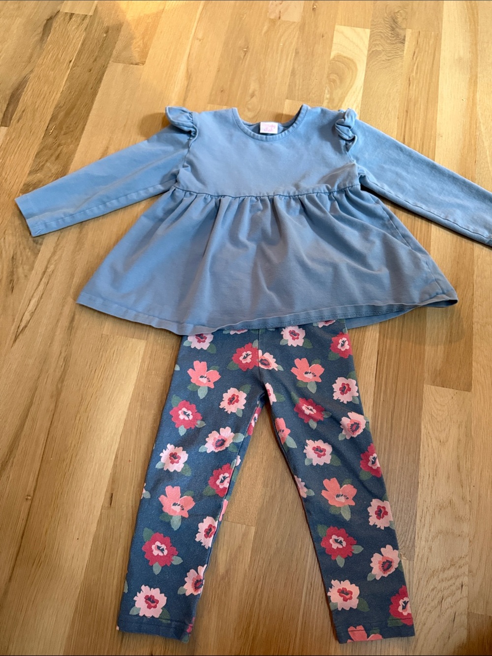 Kids Floral Legging & Long-Sleeve Top Matching Set - Blue & Pink